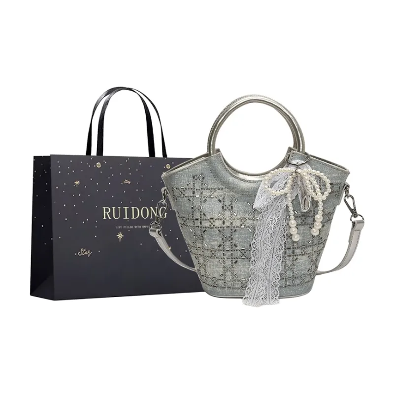 Smart PU Crossbody One Shoulder Handbag Women's Blue/Silver-4