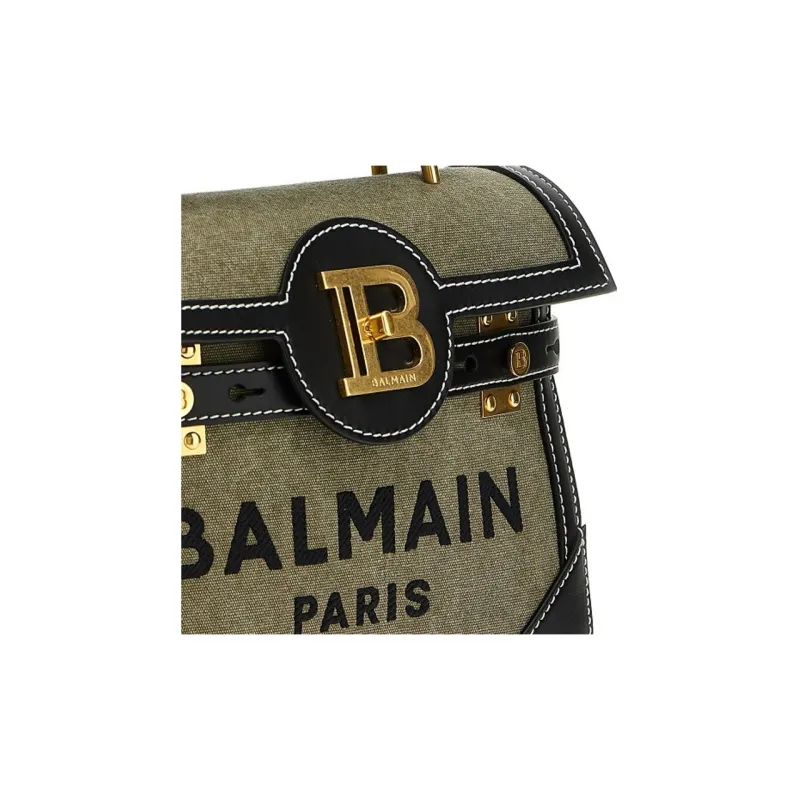 BALMAIN B BUZZ Cotton Fabric Shoulder Bag, Crossbody Bag, Handbag Women's Green-2