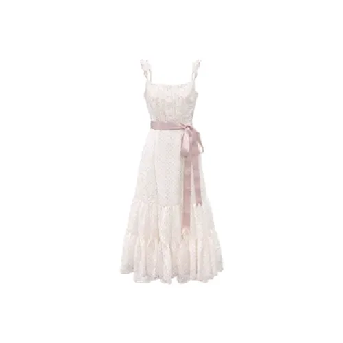 GUOZHEN Slip Dresses Women's Pink Polka Dot Maxi Skirt