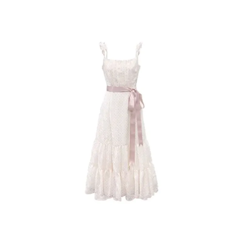 GUOZHEN Slip Dresses Women's Pink Polka Dot Maxi Skirt-0