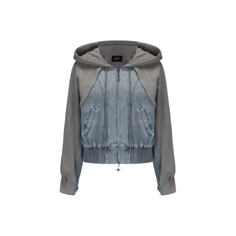 GIMING Denim Jackets Women's Gray+Blue-0