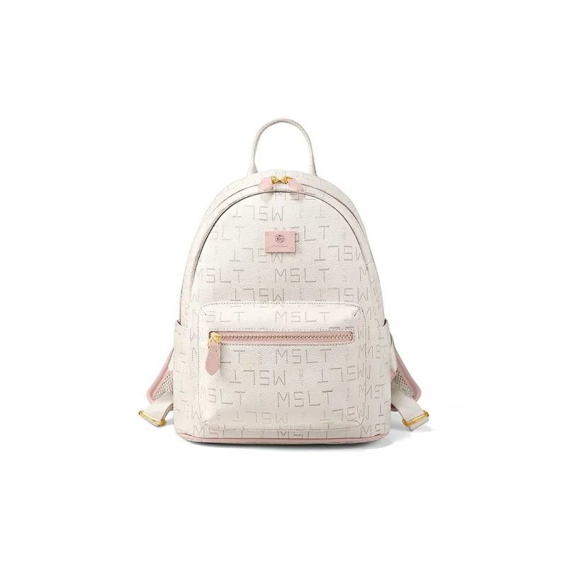 MashaLanti PVC Synthetic Leather Backpack Women's Coffee & Tea Brown/Ecru & Pink-8