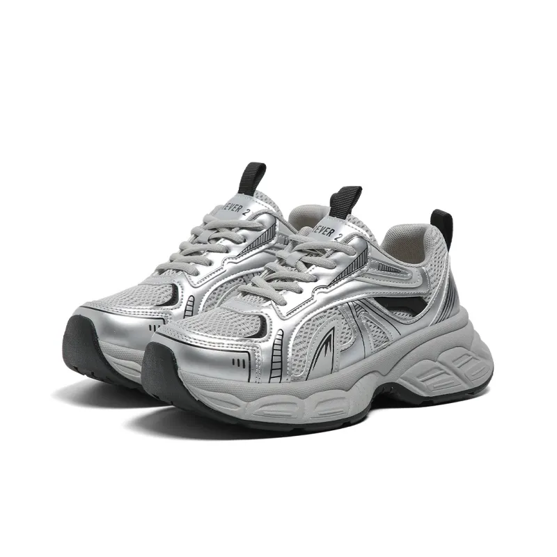 FOREVER 21 Abrasion Resistant Slip Resistant Low Top Chunky Sneakers Women's Silver-2