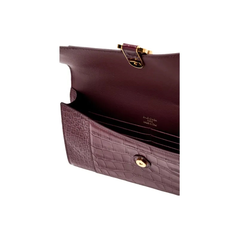 Balenciaga Hourglass Calfskin Handbag Women's Burgundy Red-3