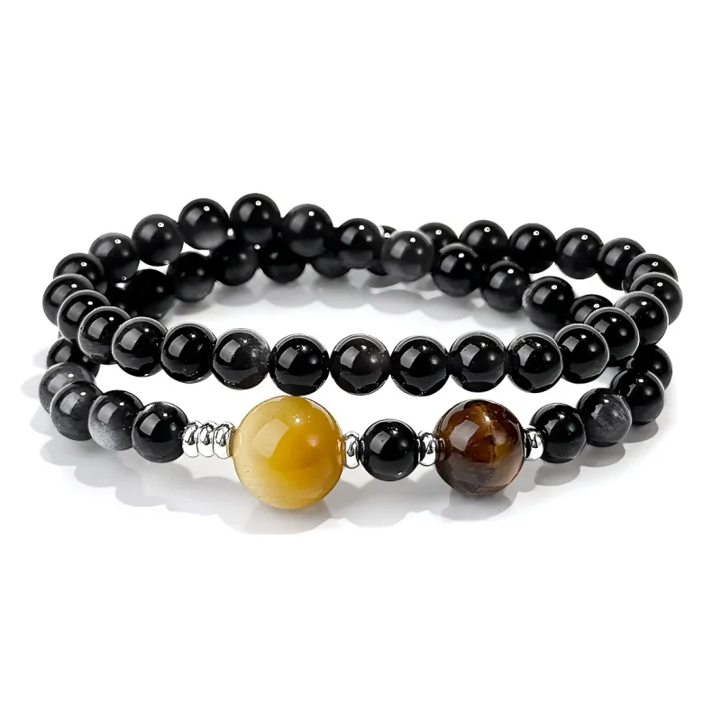 PUTUOSHANWENCHUANG Obsidian Bracelets Unisex-0