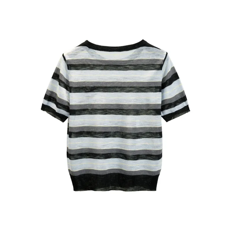 TOUCH Knitwear Women's Black Blue Stripes-1