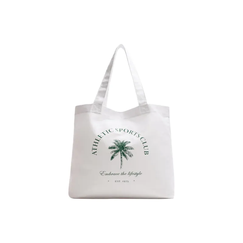 ZARA Cotton Tote Bag, Shopping Bag, Shoulder Bag Unisex White & Green-0