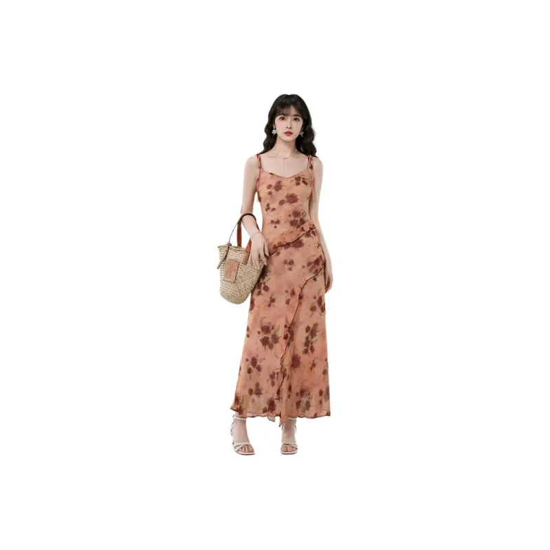 ERIRI Slip Dresses Women's Orange Pink-0