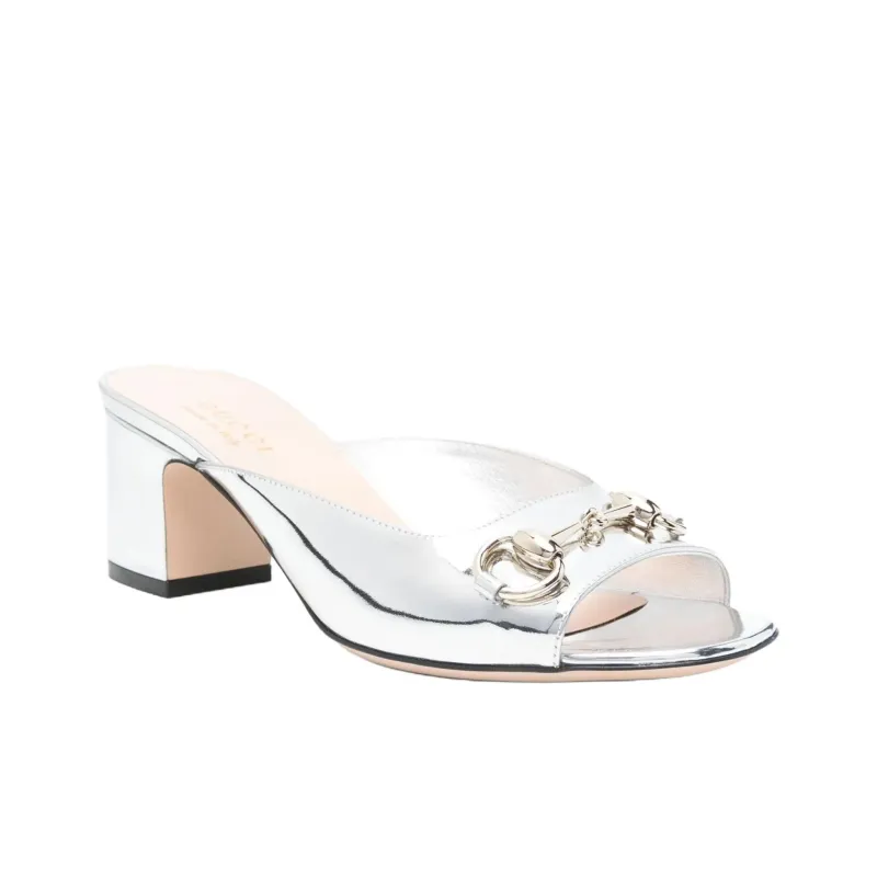 GUCCI Horsebit Abrasion Resistant Slide Slippers 5cm Women's Silver-2
