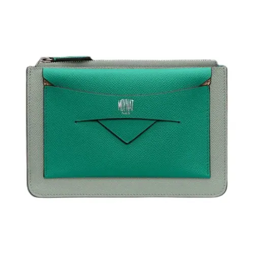 Moynat Carat Cow Leather Wallet Women's Green With Light Green Accents