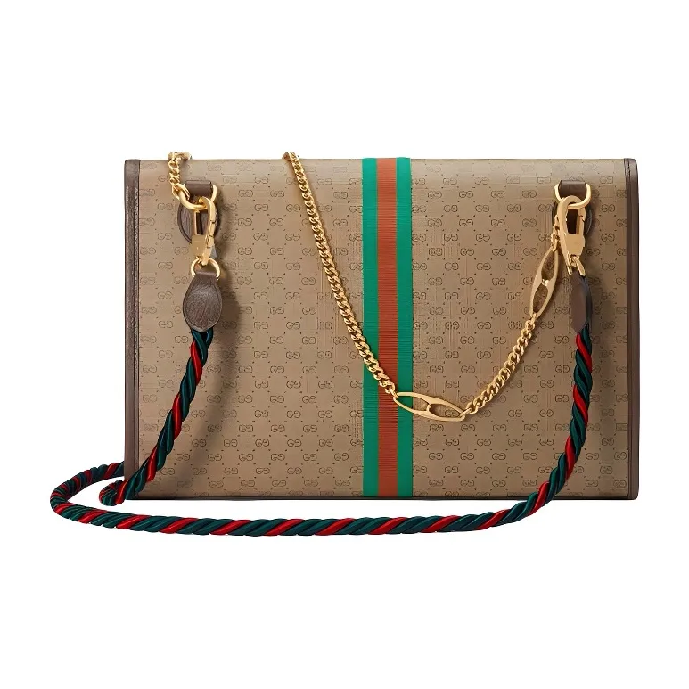 GUCCI Rajah Canvas With Leather Chain Shoulder Bag Crossbody Bag Handbag Women's Brown-2
