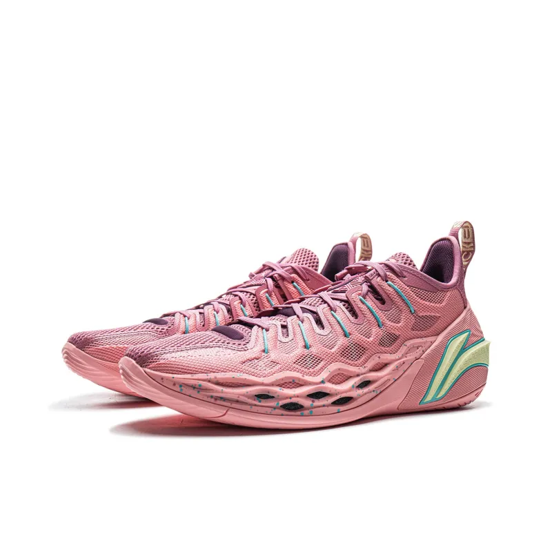LiNing Buckets Shock Absorbers Slip Resistant Breathable Low Top Basketball Shoes Men's Pink-2
