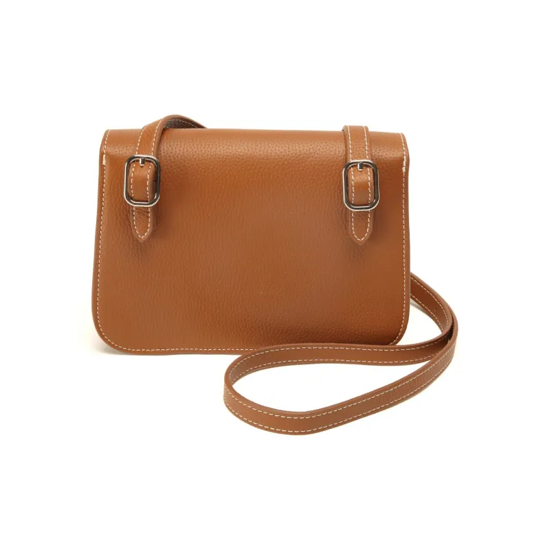 AQUASCUTUM Top Grain Cow Leather Small Square Bag, Crossbody Bag, Shoulder Bag Women's Brown-1