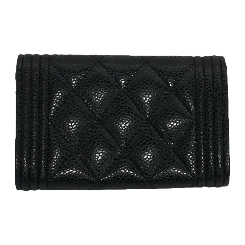 CHANEL LEBOY Grained Embossed Cow Leather Card Holder Coin Purse Women's Black-1