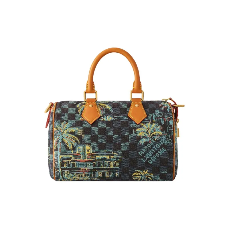 LOUIS VUITTON Speedy Leather Trim One Shoulder Handbag Regular Women's Blue & Multicolor-2