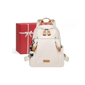 CNNCOO Synthetic Leather Backpack Women's Ecru & Apricot