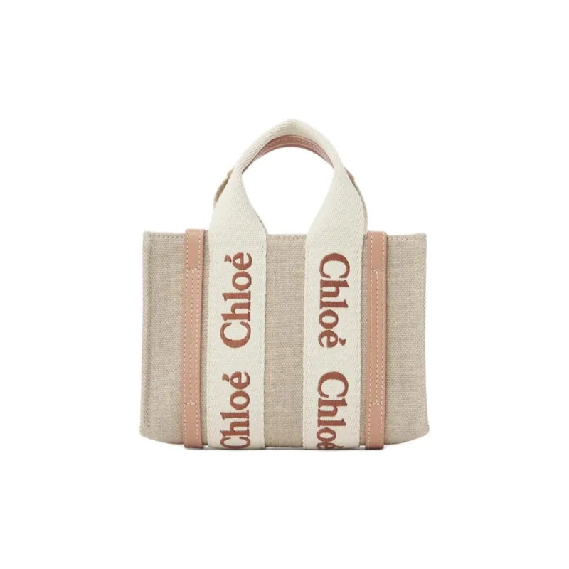 Chloe Woody Linen Tote Bag, Shopping Bag, Handbag Mini Women's Wooden Orange-0