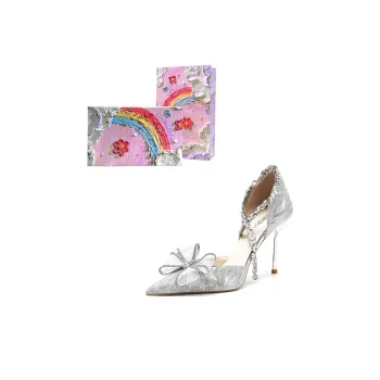 Crelinkxlat Yoo You Meng Tian, French Fairy Soft Princess Luxury Style Slim Heel High Heels Women's Silver