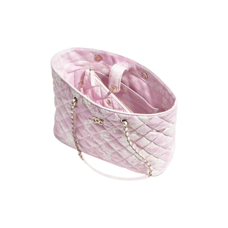 CHANEL Coco Denim Tote Bag, Shopping Bag, Handbag Women's Light Pink & White-2