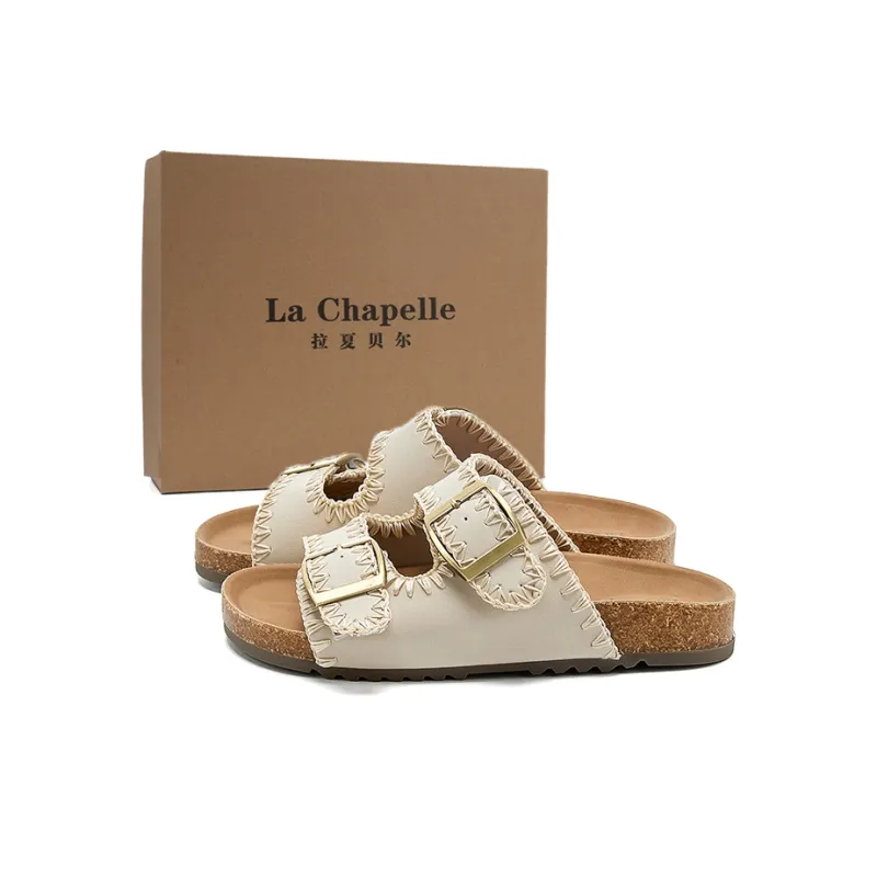 La Chapelle Slip Resistant Abrasion Resistant Slide Slippers Women's Beige-1
