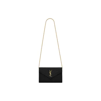 SAINT LAURENT CASSANDRE Calfskin Wallet, Crossbody Bag, Shoulder Bag Women's Black Gold