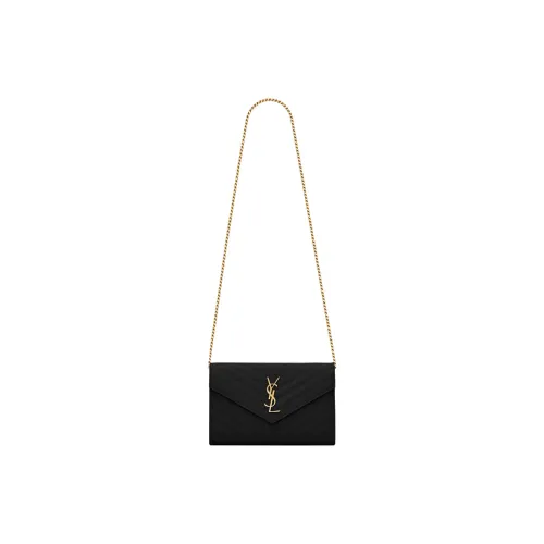 SAINT LAURENT CASSANDRE Calfskin Wallet, Crossbody Bag, Shoulder Bag Women's Black Gold