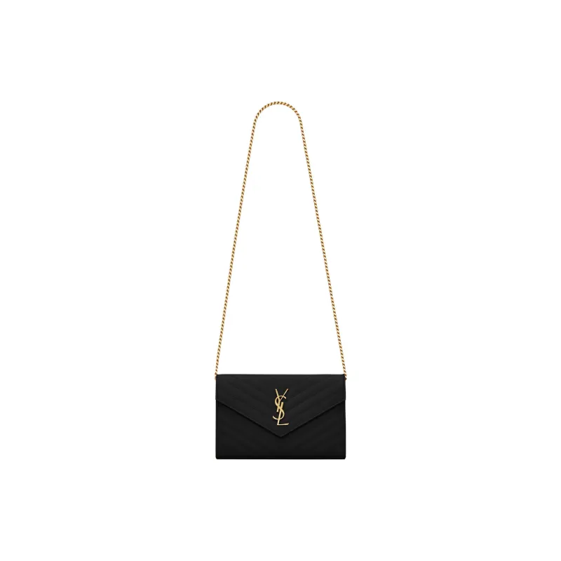 SAINT LAURENT CASSANDRE Calfskin Wallet, Crossbody Bag, Shoulder Bag Women's Black Gold-0