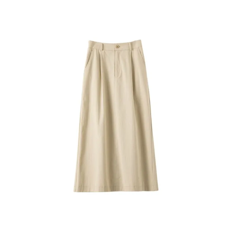 Late White Casual Long Skirt Women's Light Apricot-0