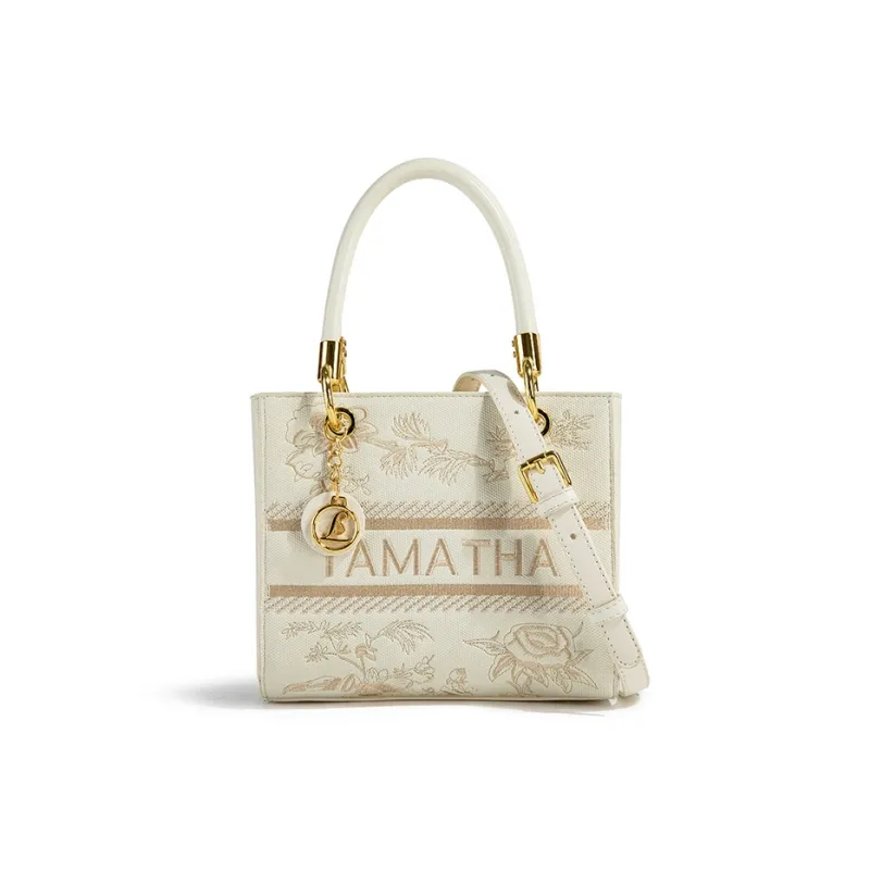 TAMATHA Polyurethane Synthetic Leather Lady Dior Bag Handbag Women's Embroidery In White-6