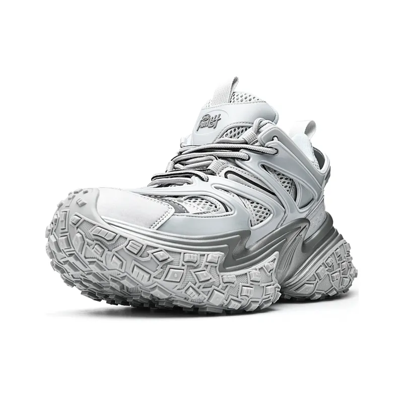 MVA Non slip, Wear resistant, Impact resistant Low Top Chunky Sneakers Unisex Silver-2