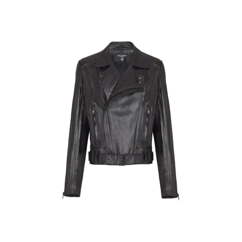 BALMAIN Leather Jacket Men's Black-0