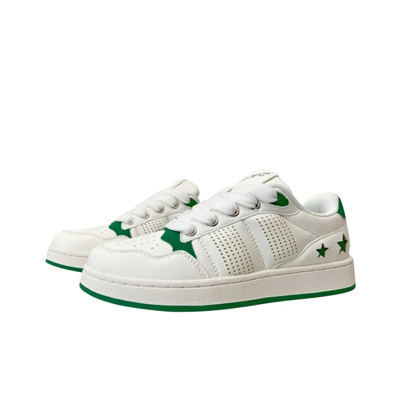MQGAll Slip Resistant, Abrasion Resistant, Breathable Low Top Skateboard Shoes Unisex White Green-2