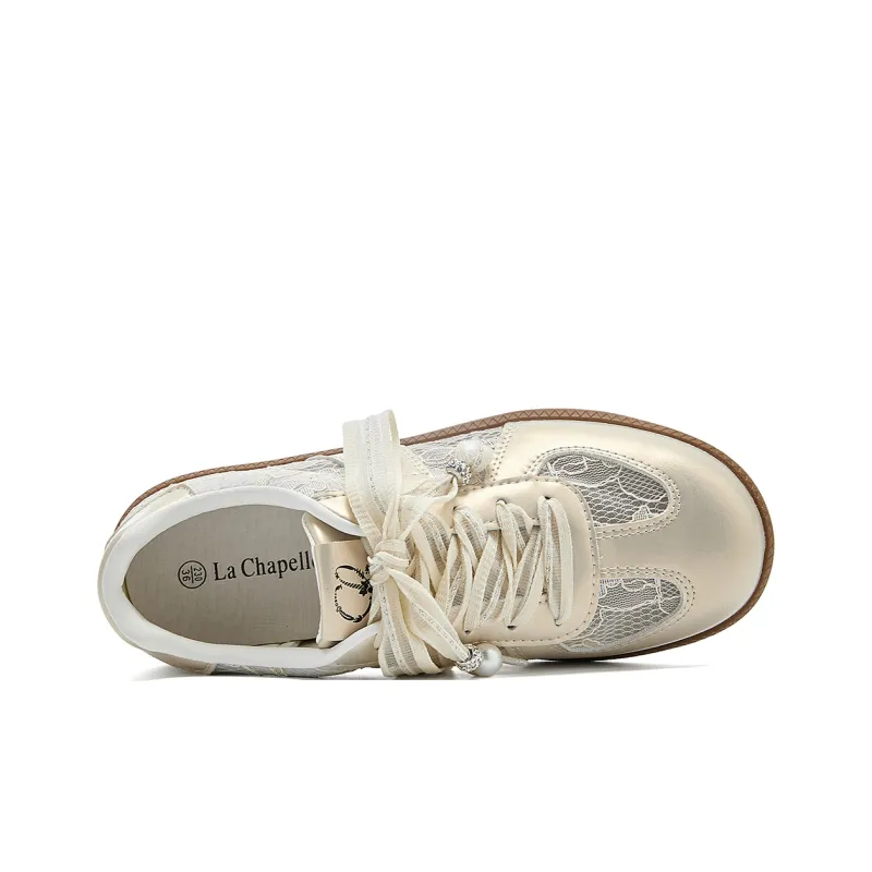 La Chapelle Anti Slip Wear Resistant Low Top Skateboard Shoes Women's Beige-2
