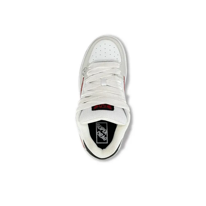 LuzaoT SUPER DRAG Breathable Low Top Skateboard Shoes Women's White Red-2