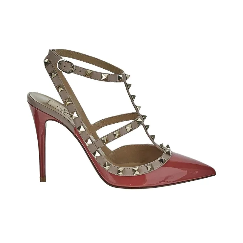Valentino Rockstud Slim Heel High Heels 10cm Women's Red-1