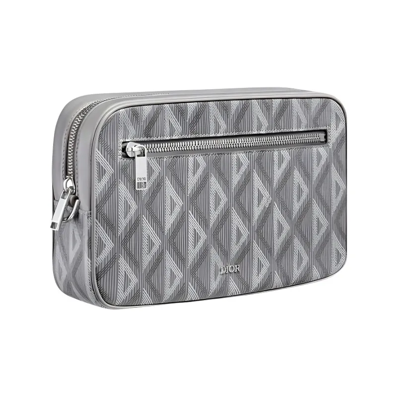 DIOR CD Diamond Canvas Handbag, Clutch, Toiletry Bag Regular Men's Gray-1