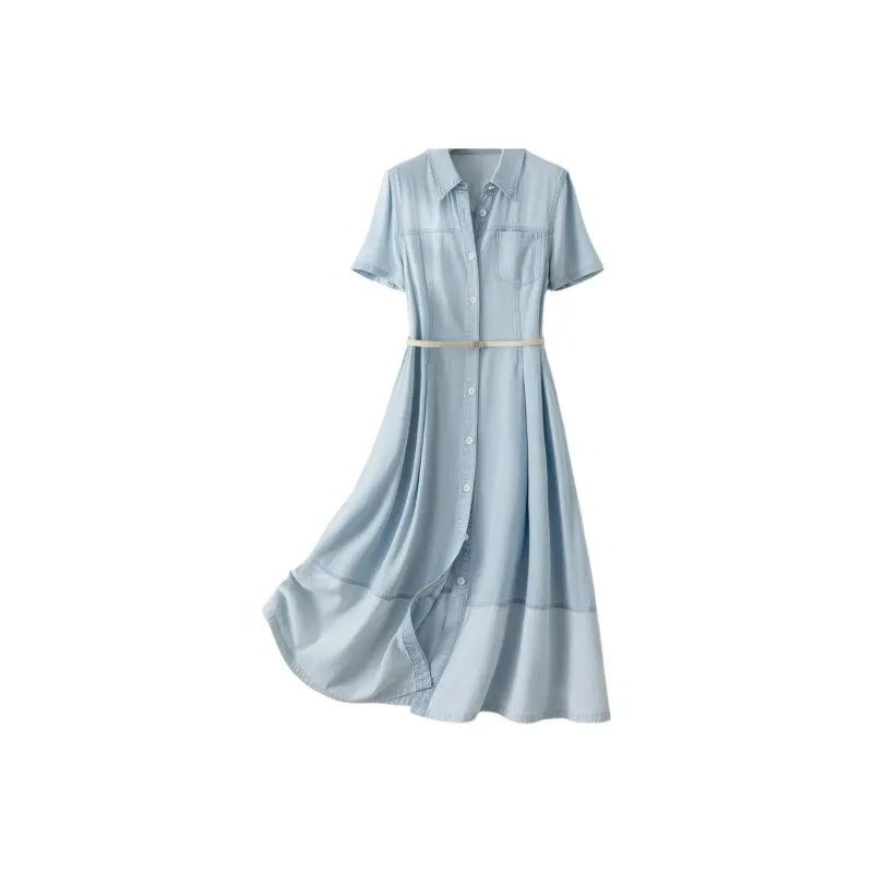 IHIMI Short Sleeved Dresses Women's Clearwater Blue-0