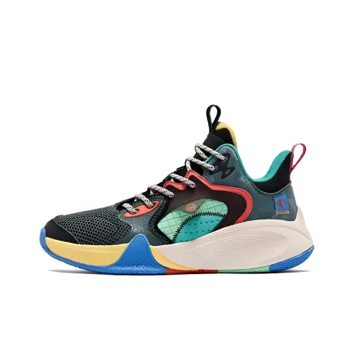 QIAODAN Abrasion-Resistant Slip-Resistant Mid-Top Basketball Shoes Women's Green Blue