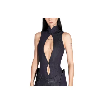 Mugler Cut out Denim Bodysuit
