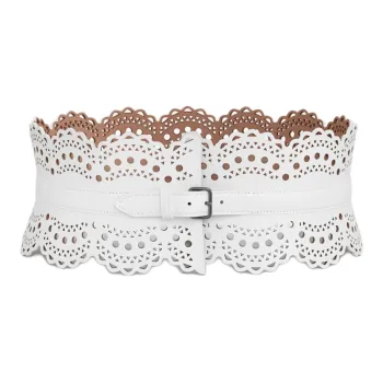 Alaia Calfskin, Lambskin Leather Belts Unisex White 12CM