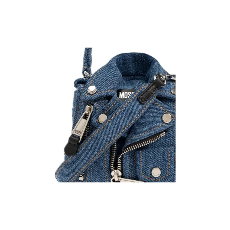 MOSCHINO Jacket-Style Logo Patch Denim Shoulder Bag-4