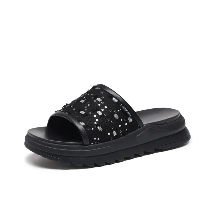 HUNU Slip Resistant Abrasion Resistant Slide Slippers Men's Black-1
