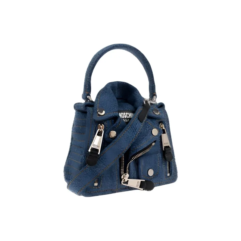 MOSCHINO Jacket-Style Logo Patch Denim Shoulder Bag-1