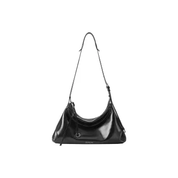 AMAZING SONG Cow Leather Hobo Bag, Crossbody Bag, Shoulder Bag Women's Elegant Black/Dark Chocolate/Cream Yellow