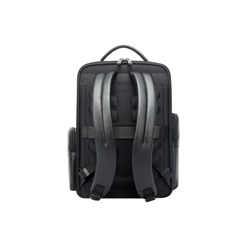 BOPAI Cow Leather With Fabric Backpack Handbag Regular Men's Black-3