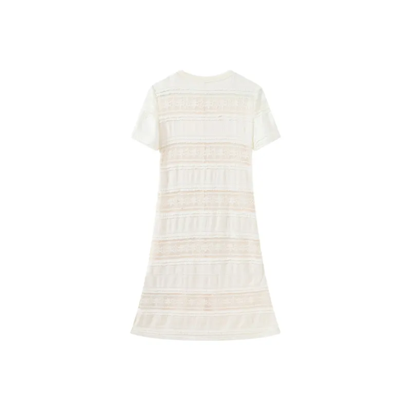 Fish Rabbits Spring Summer Short Sleeved Dress Women's Milk White Long-5