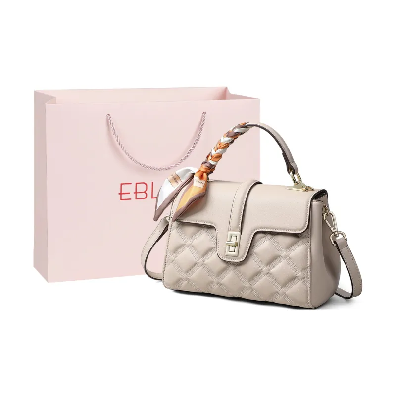EBLAN Cow Leather Handbag, Shoulder Bag, Crossbody Bag Regular Women's Apricot/Black-0