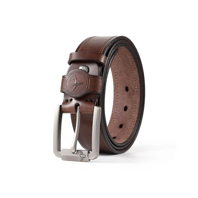 POLOMEISDO Top Grain Cow Leather Pin Buckle Belt, Casual And Trendy Men's Practical Box, Width 3.8cm-0