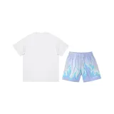 White Short-Sleeved Shirt+Purple Shorts[Two-Piece Set]
