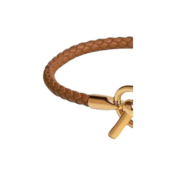 HERMES Calfskin, Gold Plated Bracelets Men's Brown-1